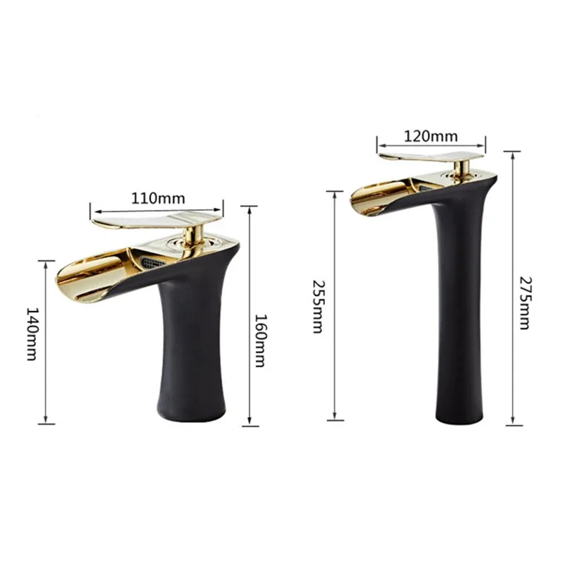 Bathroom Mixer Tap Brass Waterfall Sink Faucet Deck Mounted Single Handle Hot and Cold Water Basin Faucet White Black Gold