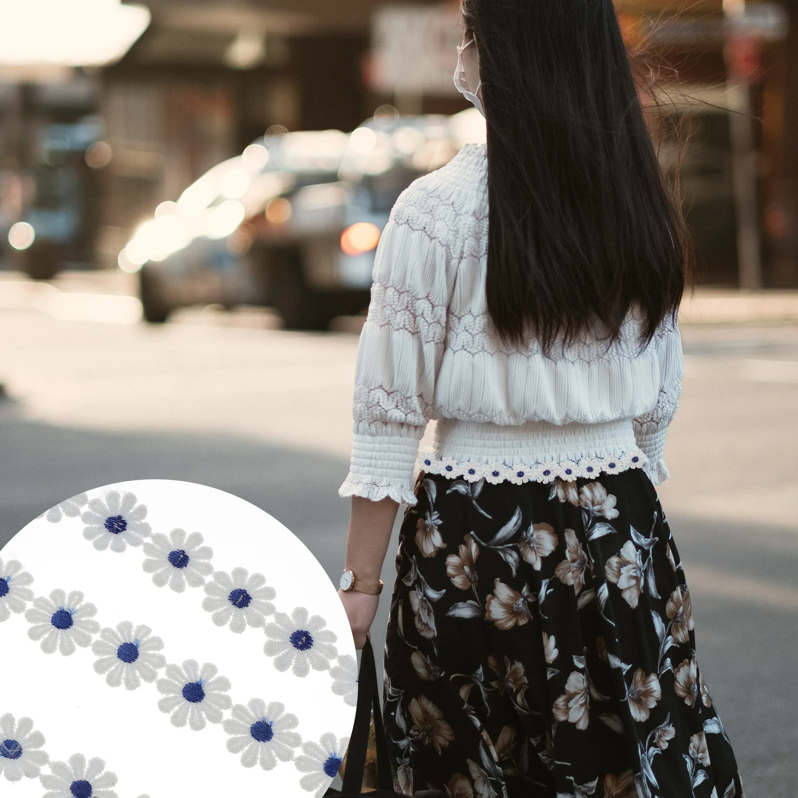 

15 Yards Embroidered Lace Trim Fabric Daisy Ribbon for Wedding Decorations Gift Wrap Ribbon Craft Projects Lace Trim