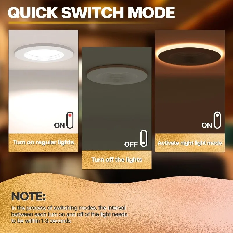 12 عبوة من مصابيح LED مقاس 5/6 بوصة مع ضوء ليلي، إضاءة مجوفة 5CCT قابلة للتحديث 2700K-6000K قابلة للتعتيم، 12 وات = 75 وات، 1200
