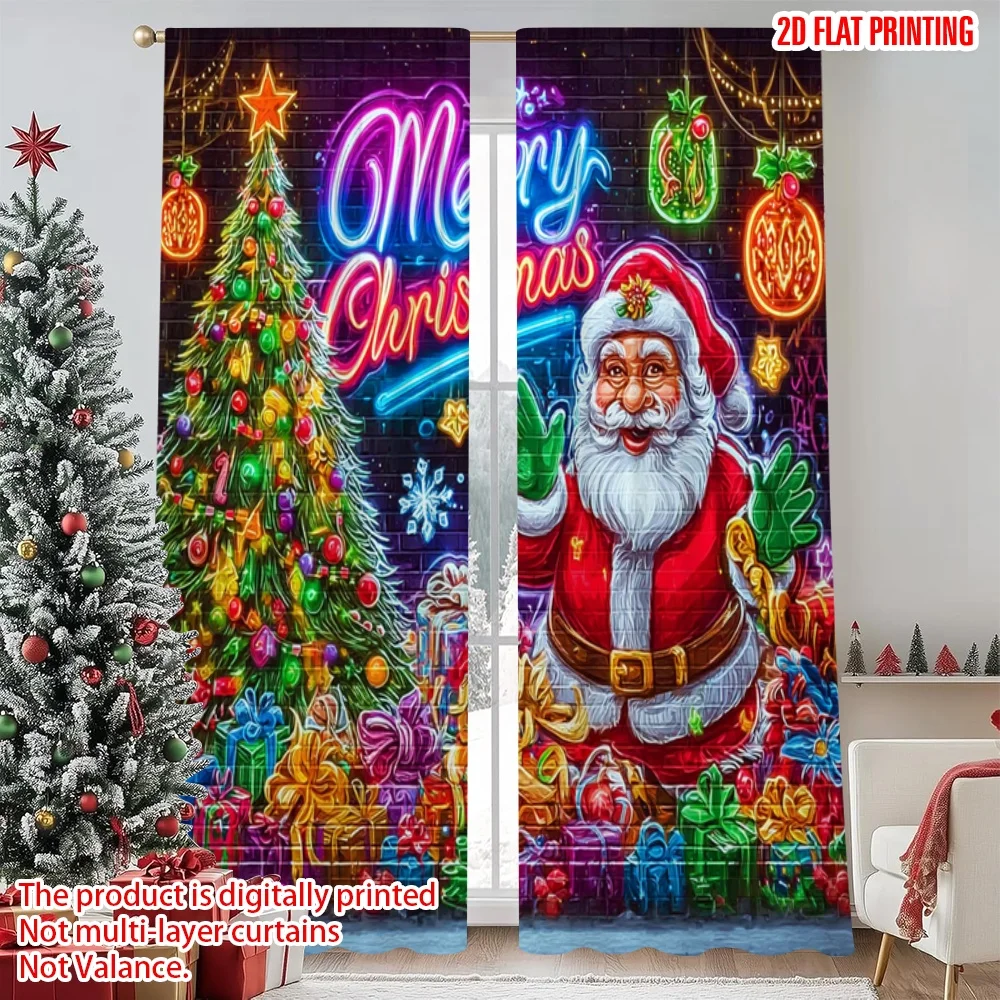 

2pcs 2D flat printing Merry Christmas Popular Window Curtains Merry Christmas Santa Claus Gifts 100% Polyester Without