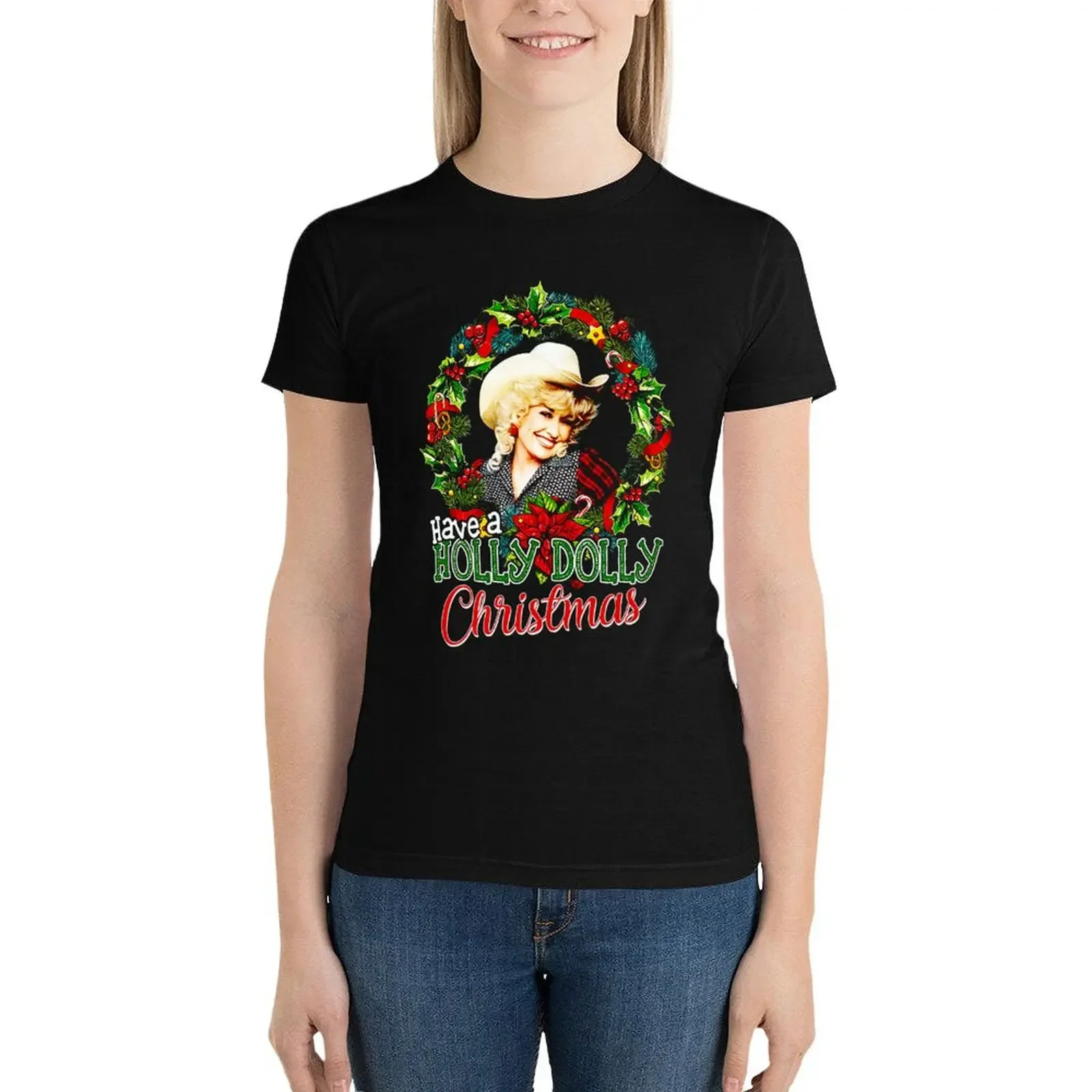 Have A Holly Dolly Christmas Funny T-Shirt hippie clothes shirts graphic tees oversized anime clothes t shirts for Women