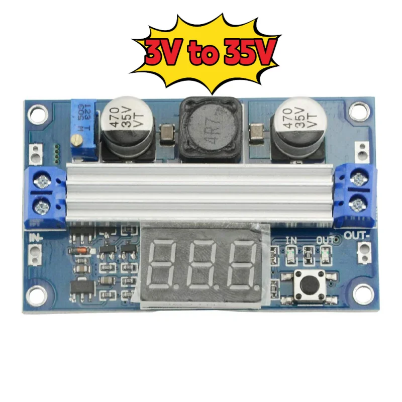 

DC-DC Adjustable Voltage Regulator Module 100W Booster Converter, Input 3V-35V to Output 3.5V-35V with Digital Display