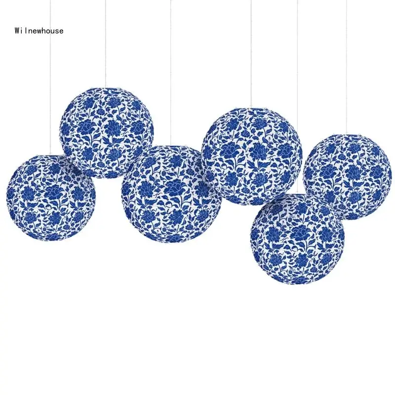 

Set of 6 Chinese Blue and White Porcelain Print Lanterns Hanging Ornament for Home Handmade Garden Decoration Dropship