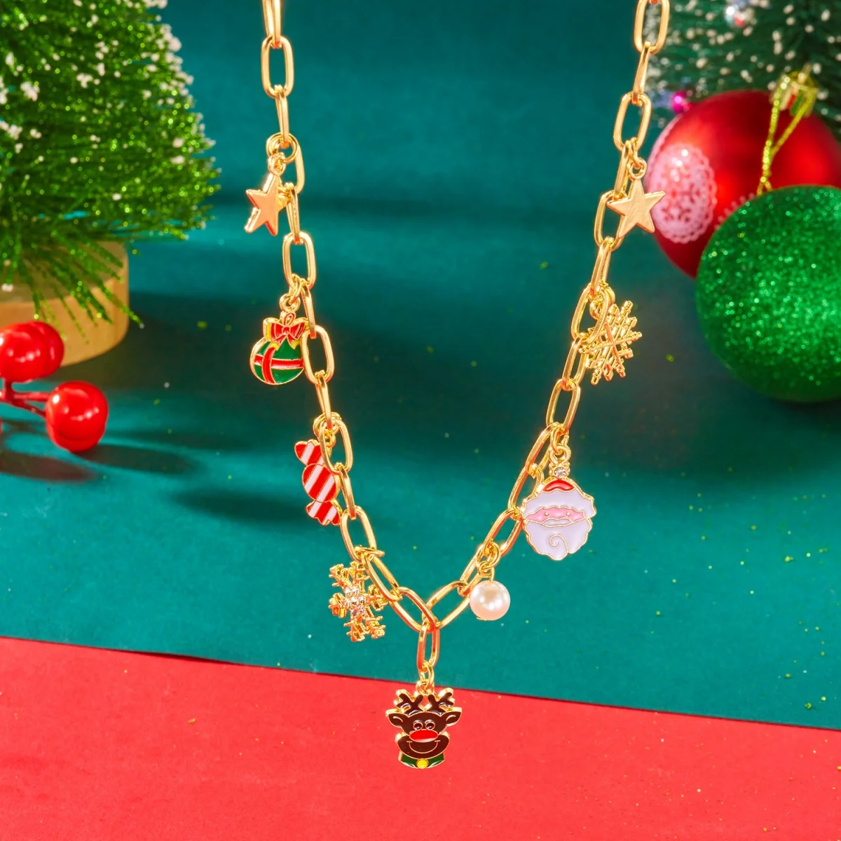 Christmas Necklace Gingerbread Xmas Tree Snowflake Candy Bell Gift Box Reindeer Santa Claus Pendant Choker For Women Men Jewelry