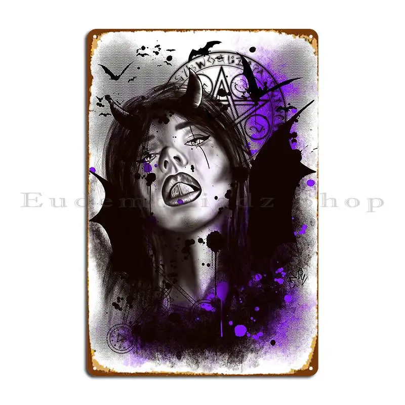 Devil Girl Violet Metal Sign Personalized Print Garage Party Home Tin Sign Poster