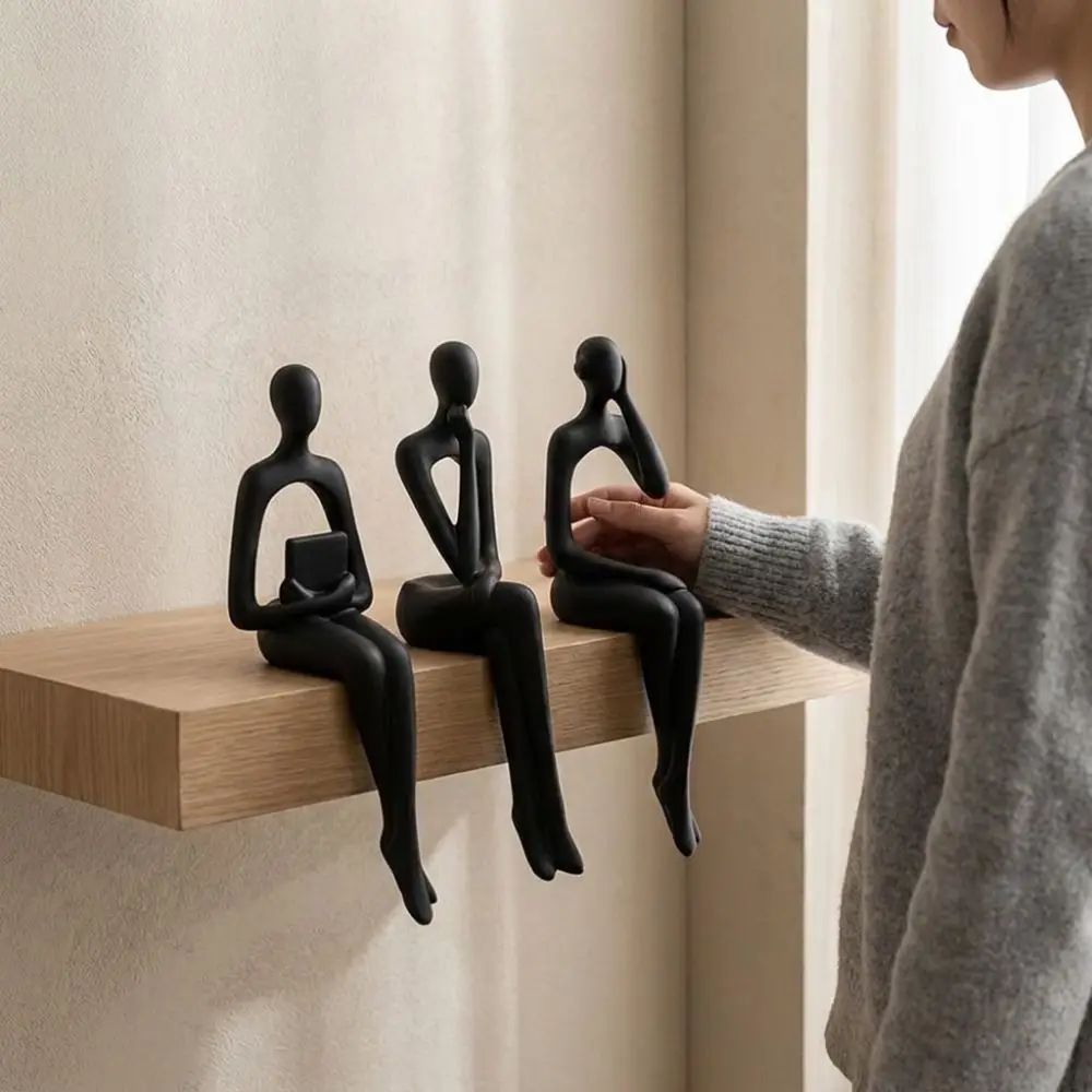 3Pcs Minimalist Abstract Sitting Human Sculpture Set 3D Printed Handmade Hollow Reading Thinking Figurine Plastic Long Leg