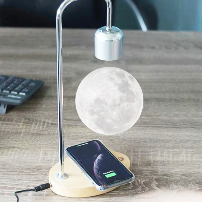 Novelty LED Magnetic Levitation Moon Night Lights Buoyancy Bedroom Decoration Personalized Table Lamp Wireless Charging Lighting