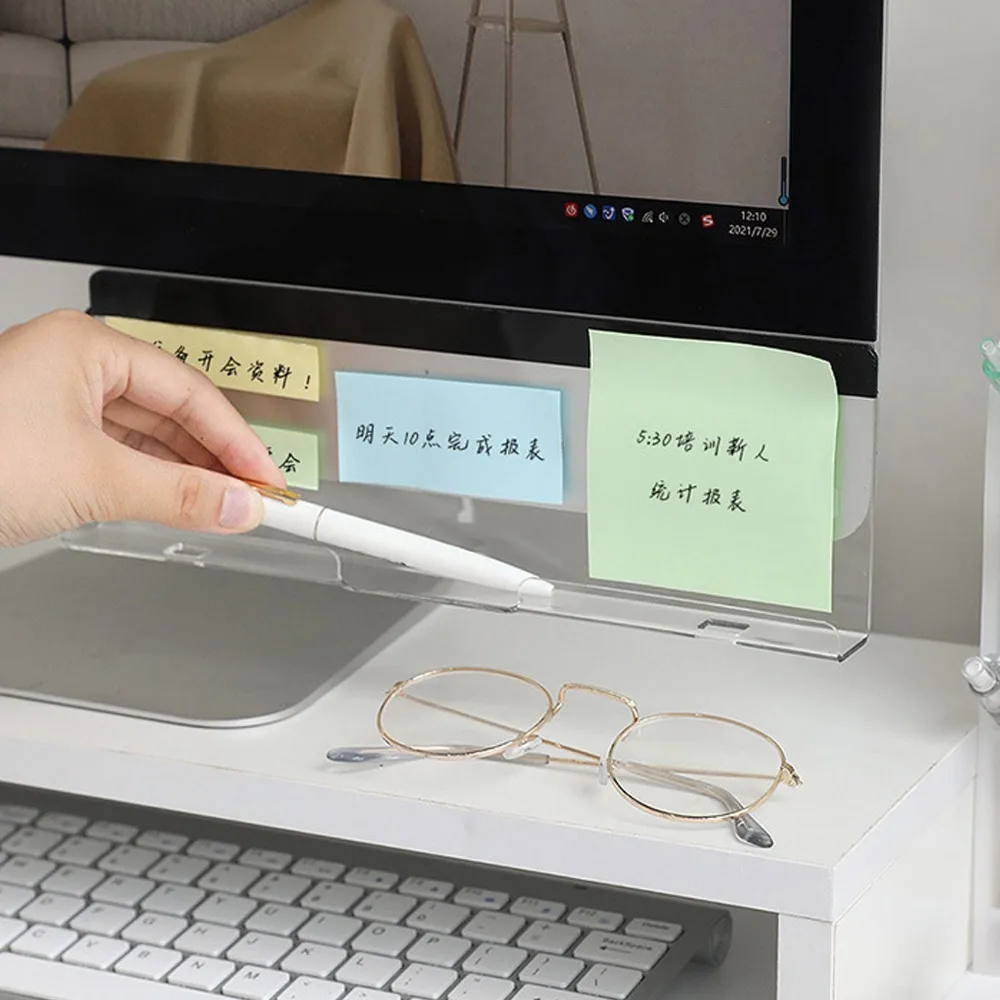 2Pcs With Charging Hole Monitors Bottom Memo Board Acrylic Transparent Computer Monitor Memo Board Easy Install 26 X 2.3 X 8.2cm