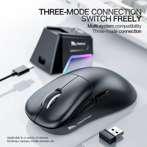 Imagen 2 del producto SMAILWOLF M5 ratón inalámbrico Bluetooth PAW3311 12000DPI ordenador portátil Oficina juego de deportes electrónicos carga magnética RGB universal ligero