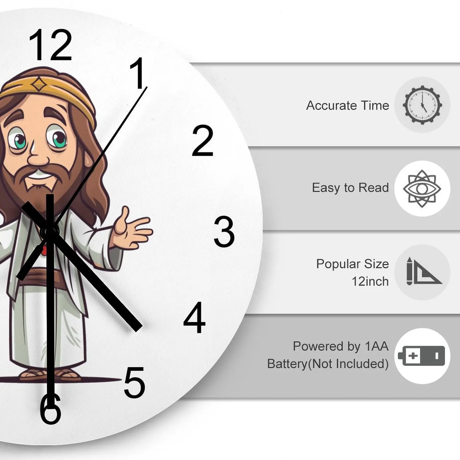 Kitchen Wall Clock Religious Christ Bible Jesus Clocks 12 inch Silent Fashion Round Artistic DIY Theme Retro