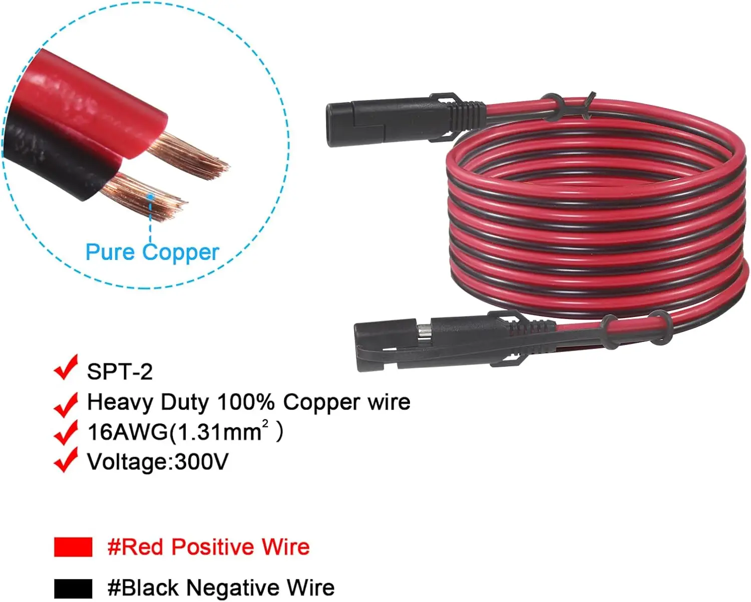 سلك تمديد عالي التحمل 16AWG 12FT مع SAE 2Pin قطع الاتصال السريع ومحول عكسي قطبي لشاحن الخدع الشمسي #3
