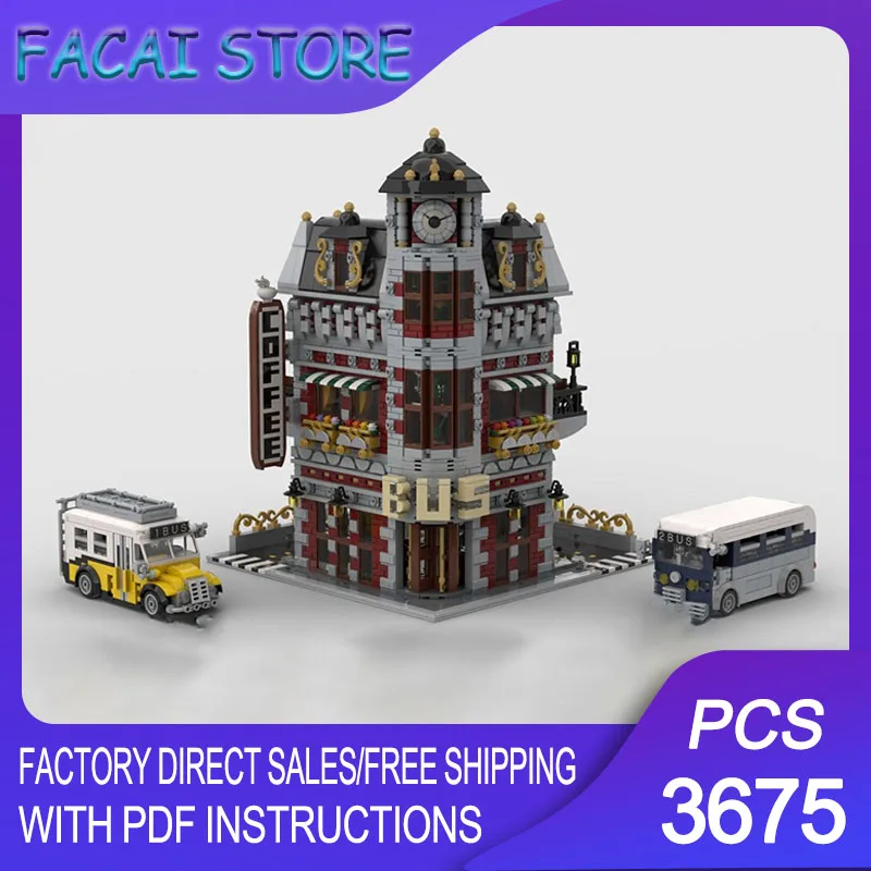 

Moc Building Bricks Modular 59 Bus Terminal With Coffee Shop Modular Model Technology Blocks Christmas DIY Toy Construction Gift