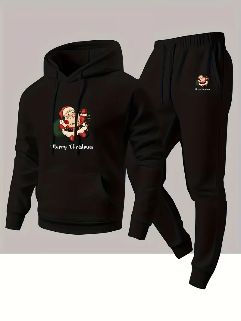Men's Christmas Trendy Cool Personalized Printed Hoodie And Sweatpants Set Sporty Casual Two-Piece Daily Wear