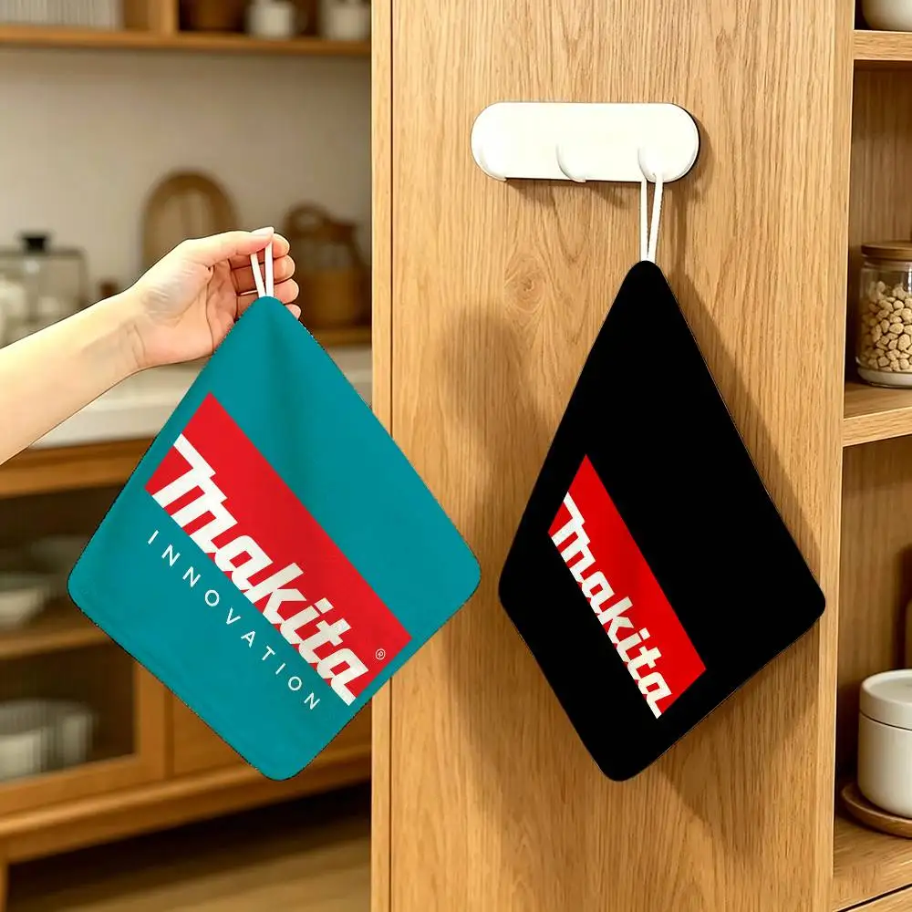 M-Makitas Tool Logo   Polyester Cotton Hanging Kitchen Towel Skin Friendly Hand Wiping Towel For Hotel Cafe Household