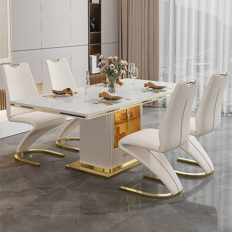 Luxury Rectangle Storage Marble Dining Table 8 Seat And Chair Combina Dinning Table Set Dining Room Furniture