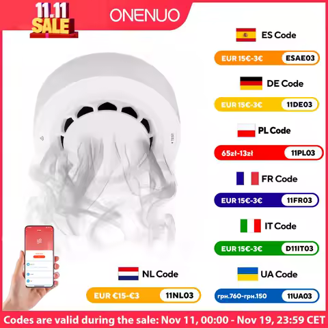 ONENUO Tuya ZigBee Smart Smoke Detector Security Protection Smoke Alarm Fire Protection For Home Security Via Smart Life App