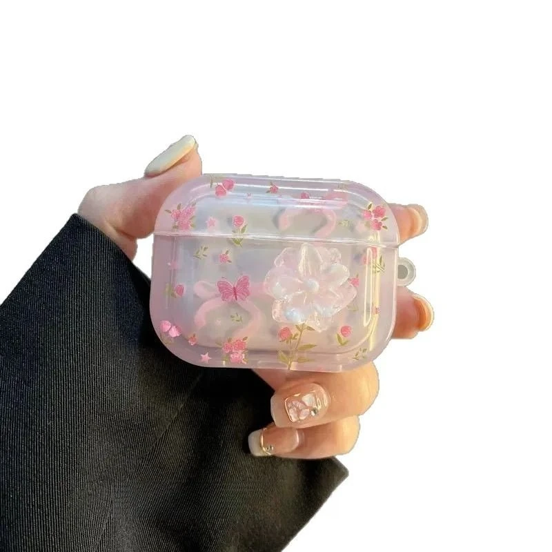 غطاء سماعة رأس مطبوع على شكل فراشة متدرجة ثلاثية الأبعاد لأجهزة AirPods 4 3 2 1 Pro2 حافظة TUP لأجهزة AirPods Pro 2 Coque Fundas