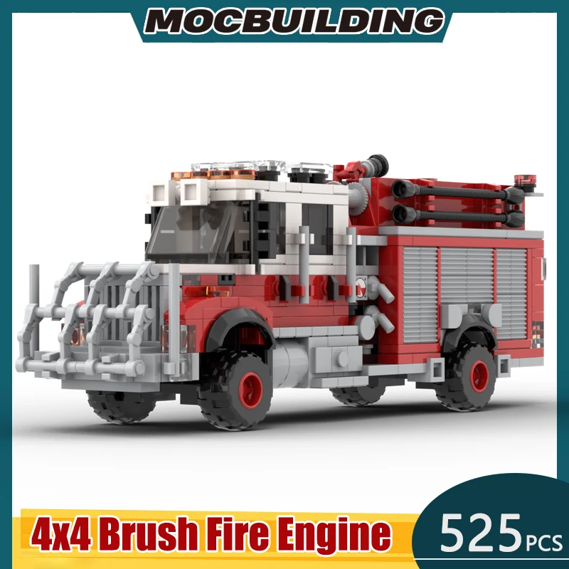 4x4 Brush Fire Engine Model MOC Building Blocks DIY Assemble Bricks City Transportation Vehicle Educational Toys Gifts 525PCS