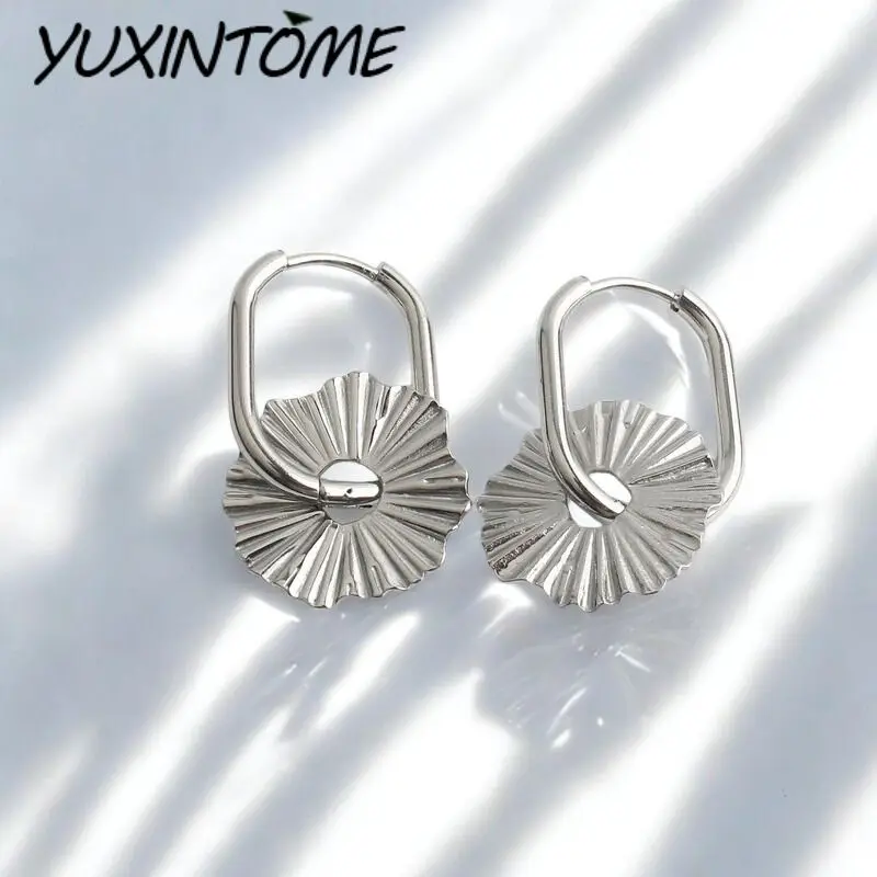 

925 Sterling Silver Needle Classic Retro Sun Flower Pendant Oval Rectangular Earrings Women's High-end Fashion Wedding Jewelry