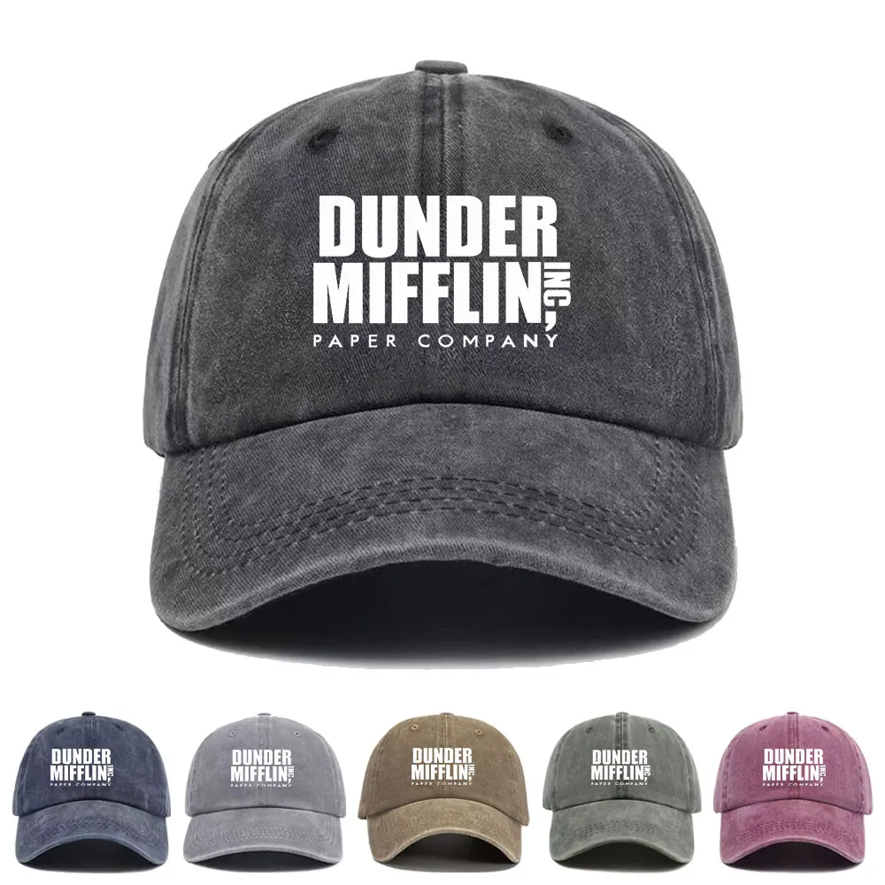 Kpop Dunder Mifflin Baseball Cap Washed Printed Trucker Style Unisex Cotton Streetwear Korean Fashion Summer Sun Hat