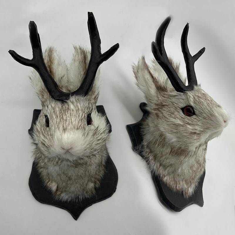 Indoor Bedroom Sculpture Bunny Head Antlers Wall Hanging Decoration Jackalope Decor Animal Wall Mount for Home Wall Decoration