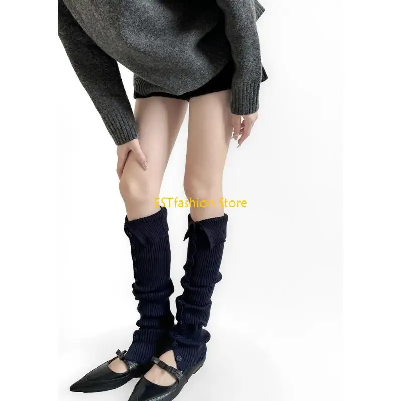 Y5GC Adjustable Button Leg Warmers Soft Acrylic Leg Covers Cold Season Comfort