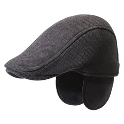 Vintage Plain Beret Caps for Men And Women Warm Winter Newsboy Bonnets with Earflap Elegant Fashion Accessory
