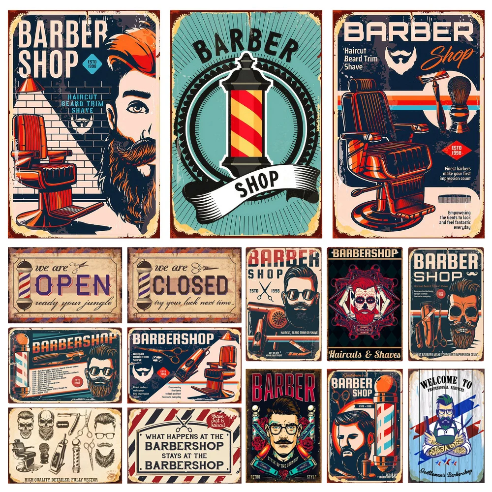 Barber Shop Metal Tin Sign, Haircut and Shave, Beard Style Plaque, Retro Plates, Wall Art, Home Decor, Vintage, New Arrival, WY1