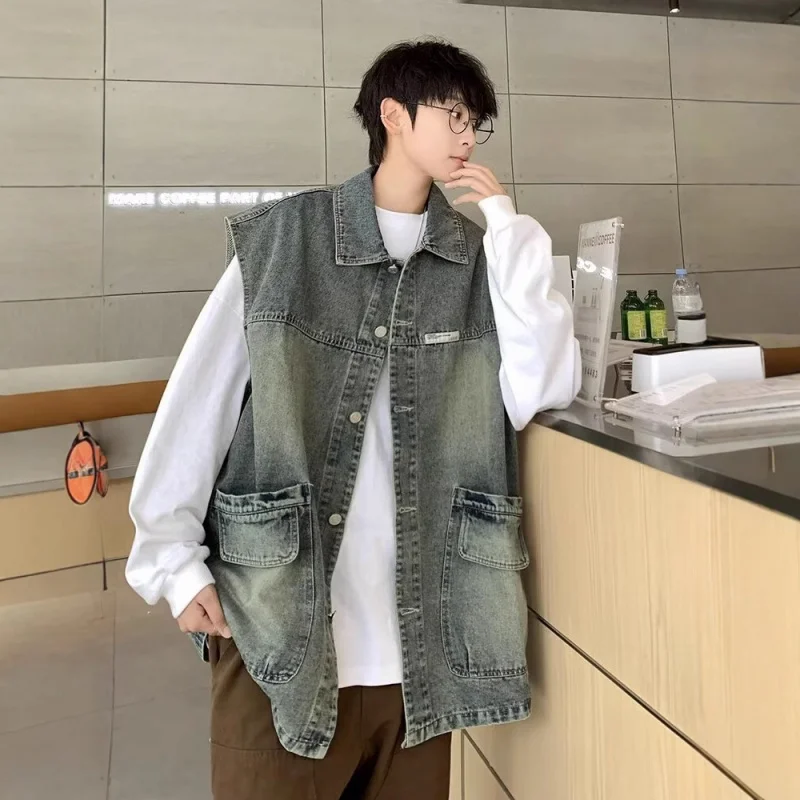 

Весенне-осенний новый повседневный модный потертый жилет в американском стиле для мужчин, свободный модный универсальный топ без рукавов