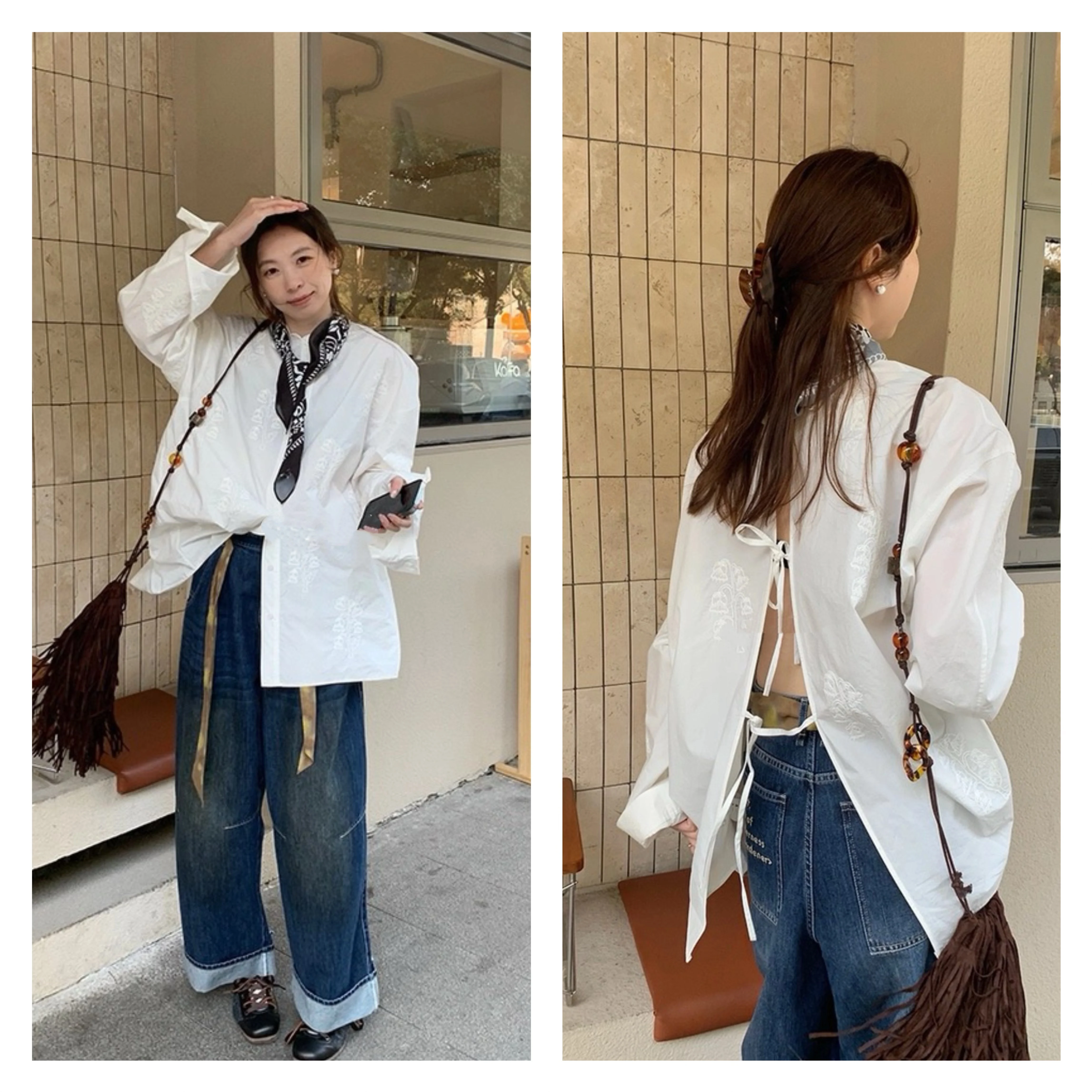 

Fashionable Double-Sided Wear Cotton Embroidered Loose Shirt Handbag Store Cleanfit Style Long Sleeve Breathable Casual Shirt