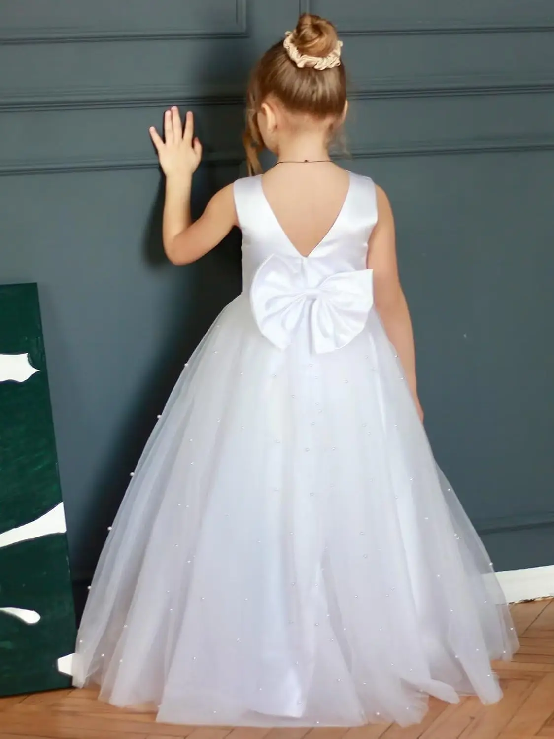 Платье с цветочным узором для девочек, свадебное шифоновое платье с жемчугом, детское платье принцессы для причастия, дня рождения, торжественное платье-лидер красоты с бантом