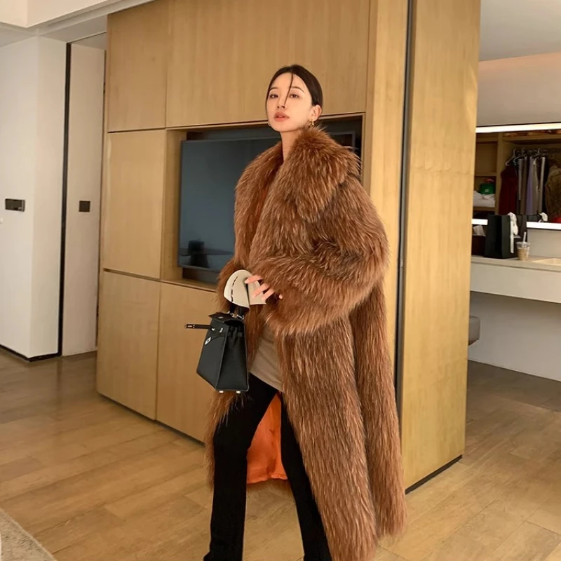 

YOLANFAIRY autumn and winter Imported racoon wool knitted coat Thickened long street-style fur overcoat шуба женская 2025