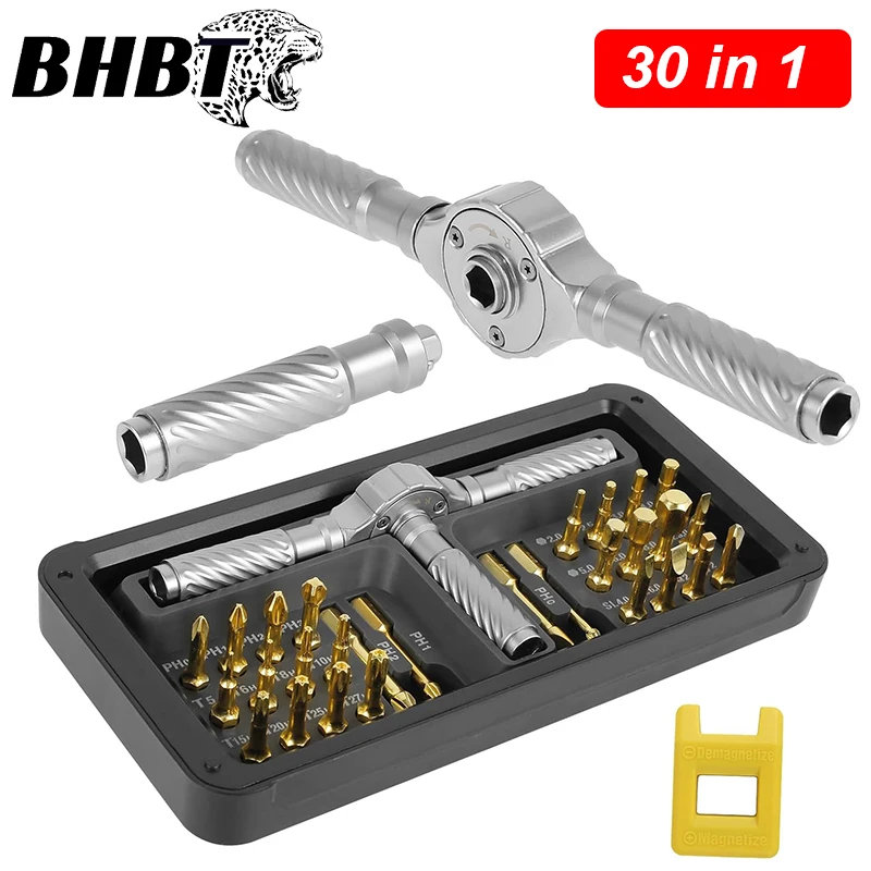 

BHBT 30 in 1 Magnetic Screwdriver Set Multi Bit Ratchet Screwdriver Set with Detachable T Handle Portable Home Repair Tool Kit