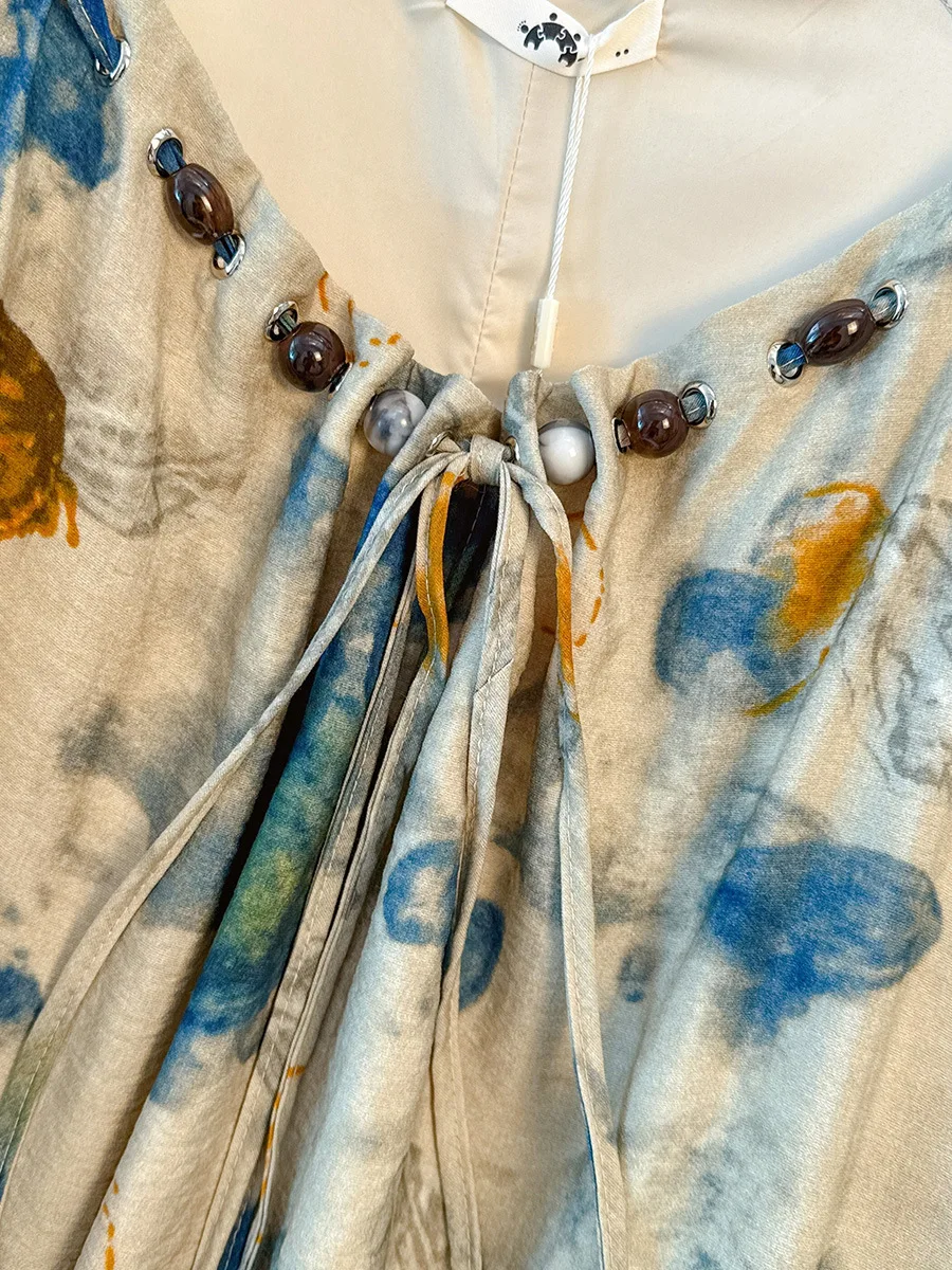 150Kg de talla grande busto de mujer 150 verano suelto de manga corta mezcla Retro vestido de cuentas estampado 5XL 6XL 7XL 8XL 9XL