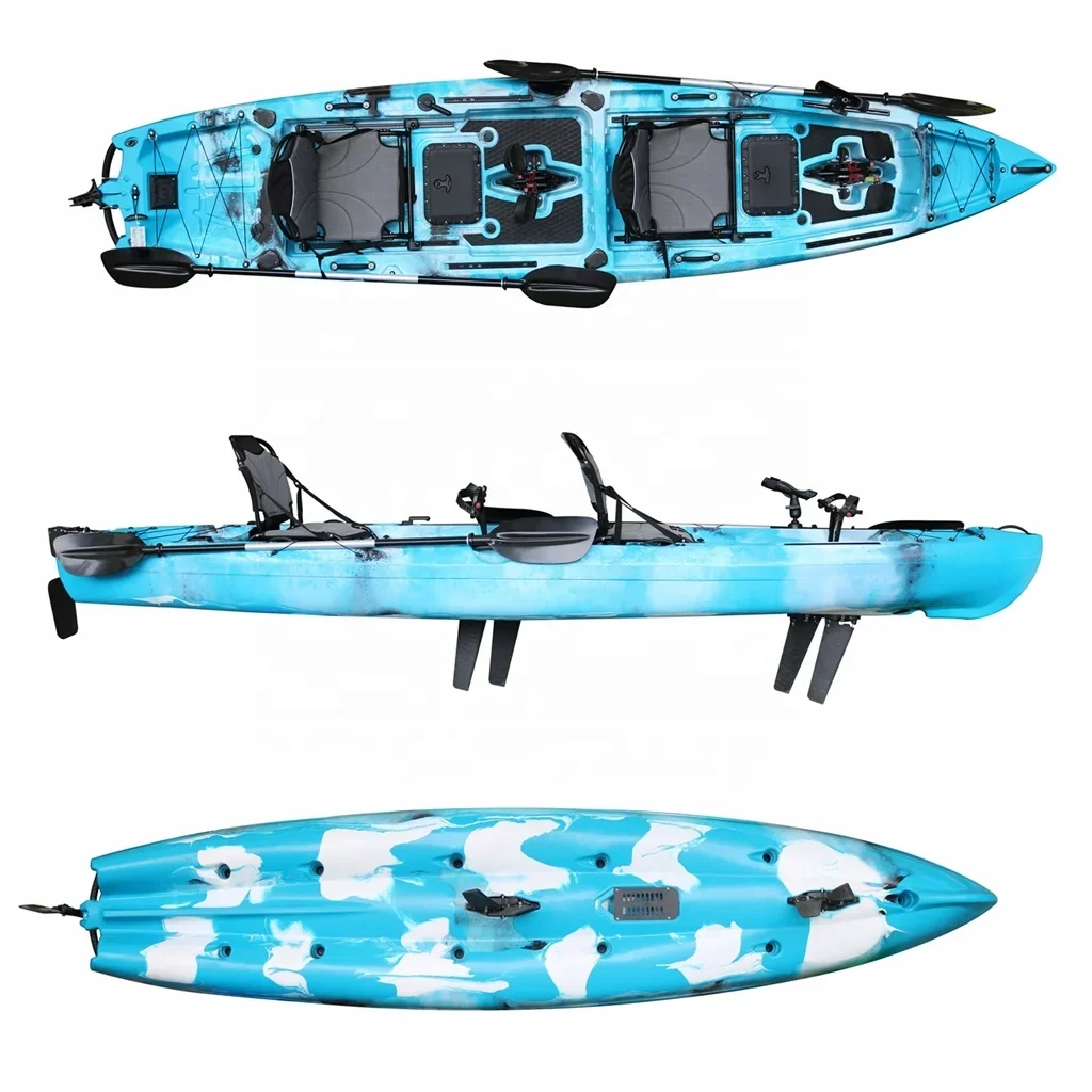 Double Seat Sit-On-Top PE Plastic Kayak 4m Pedal Drive 2-Person Kayak for Ocean Waters & River Tours Hull Material Fishing