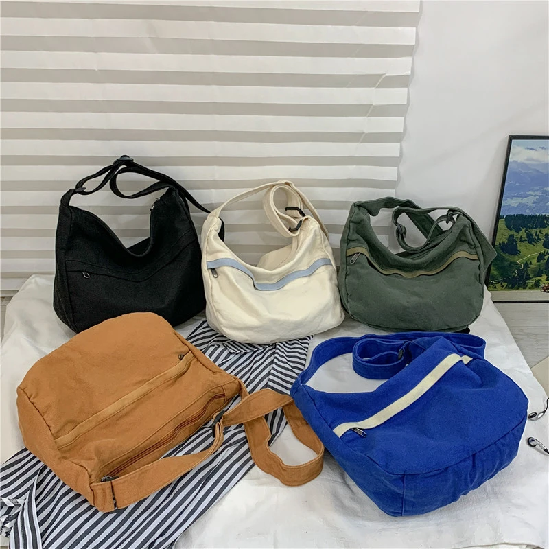 College Student Crossbody Bags For Women 2023 Trendy Cool Canvas Schoolbag Female Messenger Shoulder Bag Solid Travel Book Bag