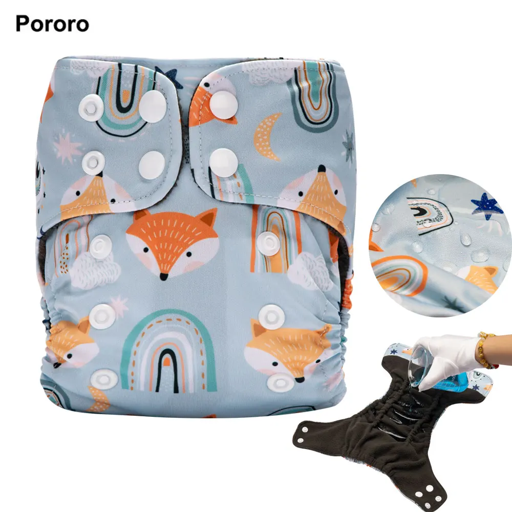 Pororo-pañales lavables e impermeables para recién nacidos, reutilizables, carbón de bambú, doble refuerzo interior, artículo para bebé, 0-3 meses