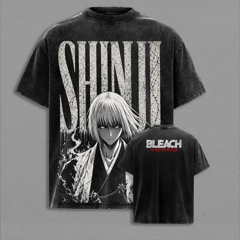 Kuchiki Byakuya BLEACH Manga Retro T Shirt Men Clothing Vintage Washed Oversized T-shirt Harajuku 100% Cotton Tees Clothes
