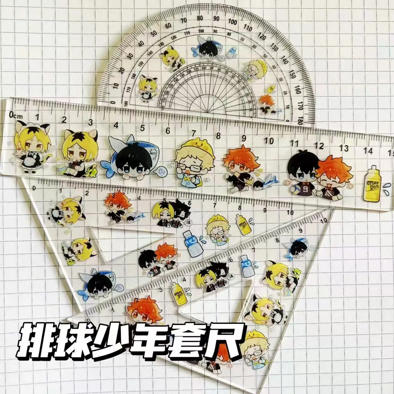 2024 Anime Ruler Set Cute Students Stationery Triangle Protractor Set Kids Gifts
