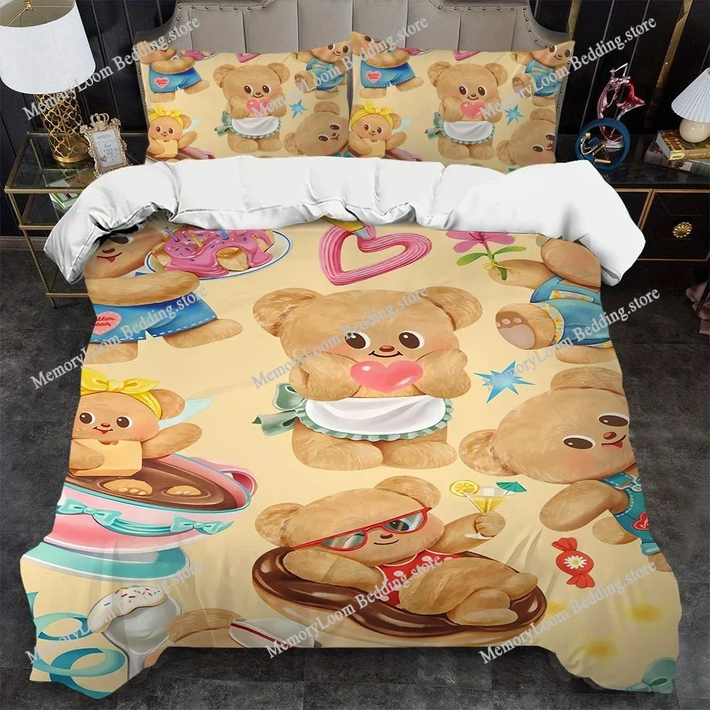 Cartoon Butter Bear Cute Duvet Cover Set Home Style Bedding Soft Laundry Cotton Bed Student Dormitory Gift Home Textileextile