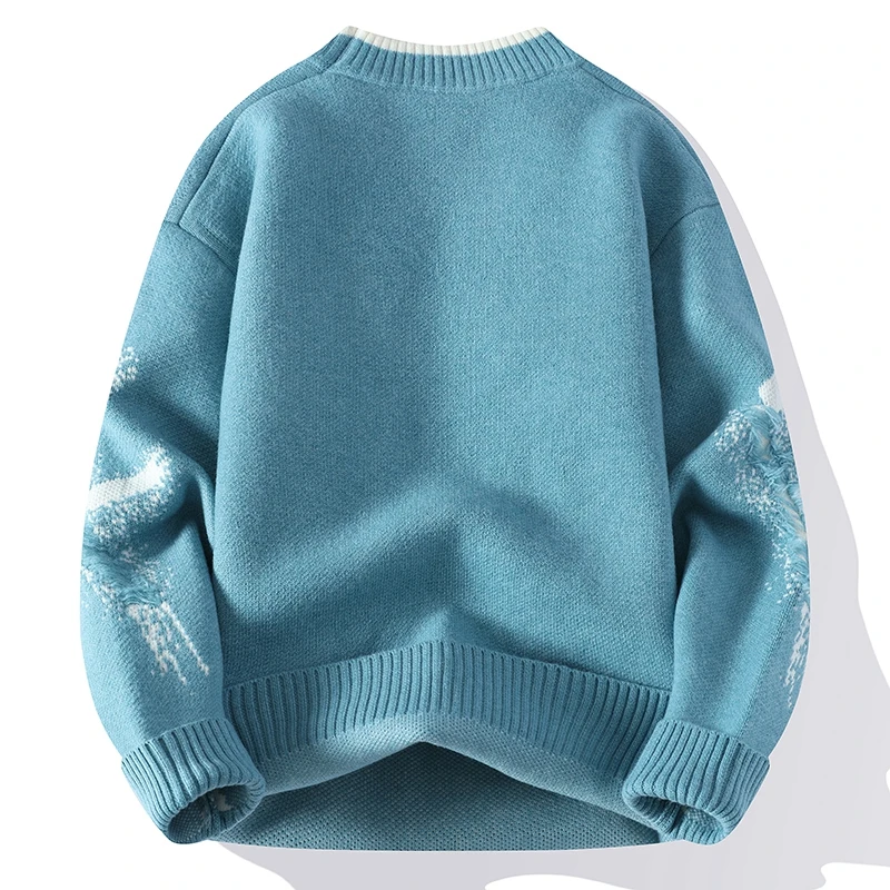 Autumn High Street Trendy Ripped Knit Sweater 2023 Fashion Hip-Hop High Quality Pullover Outdoor Loose and Warm Thick Street