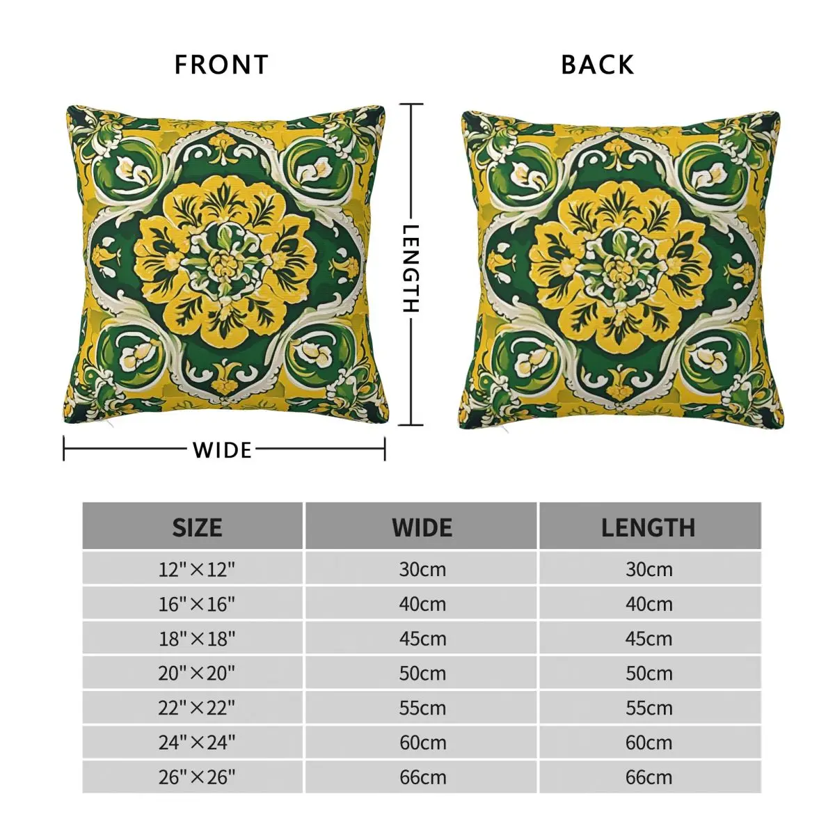 Ornate Floral Mediterranean Sicilian Tile Square Pillowcase Cushion Cover Pillow Case Throw Pillow Cover for Home Bedroom Car