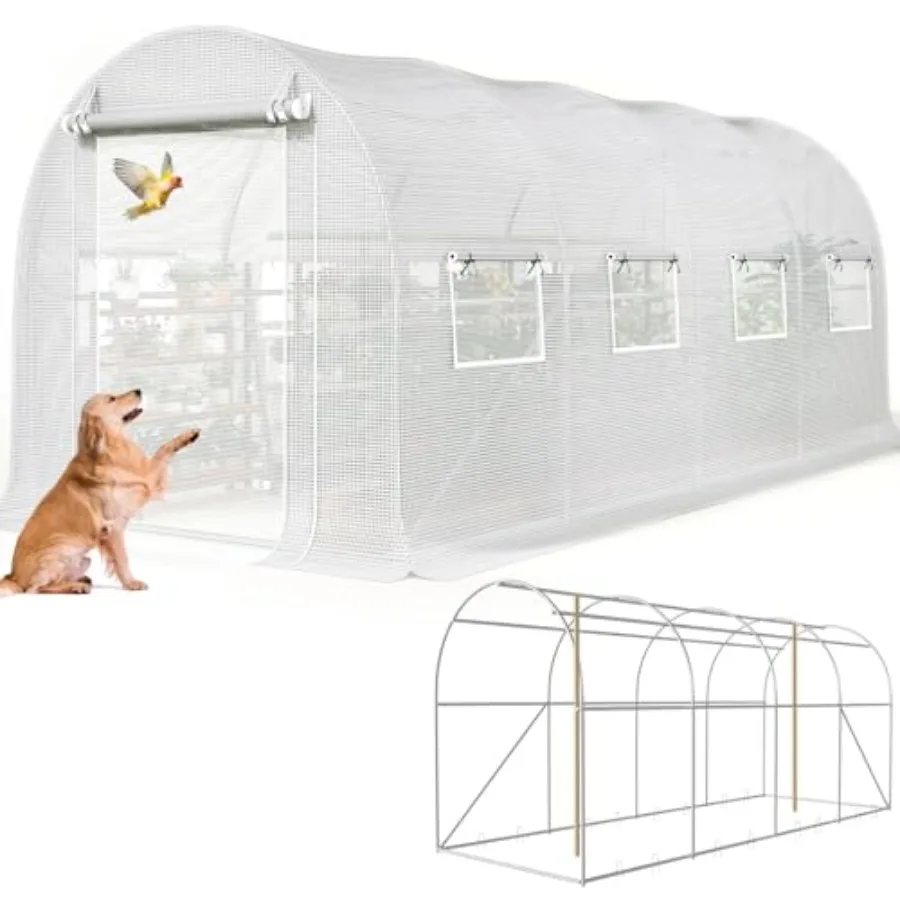 

KING BIRD Premium 15x6.6x6.6FT Greenhouse for Outdoors Large Walk-in Upgraded Galvanized Metal Frame Mesh Door Screen Window Im