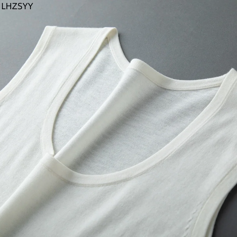LHZSYY 100%Worsted Goat Cashmere Vest Men's Round Neck Thin Tops Business Casual Sleeveless Sweater Knit Sling Inside Base Shirt