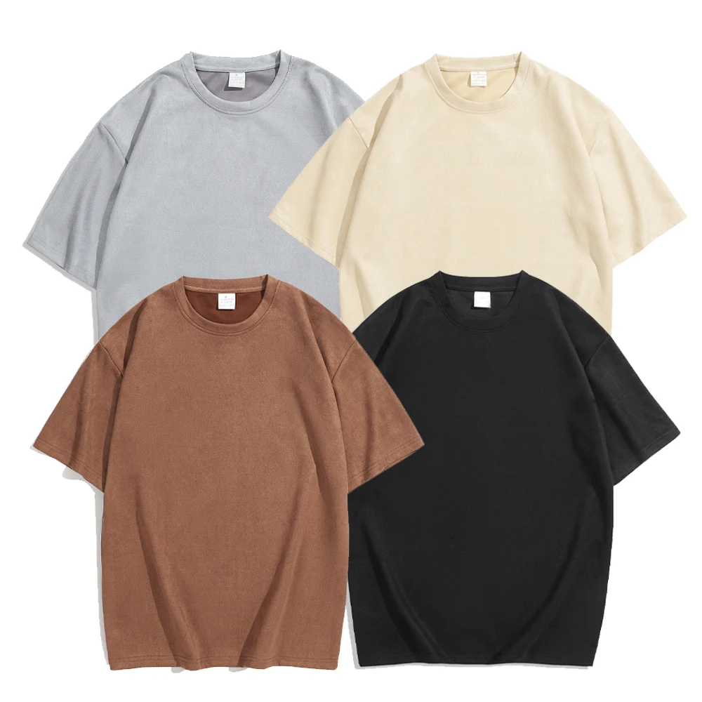 Summer Suede T Shirt Men Women O-neck Short Sleeve Fashion Loose 4color T-shirt Suede Streetwear Anti-wrinkle High Street Shirts