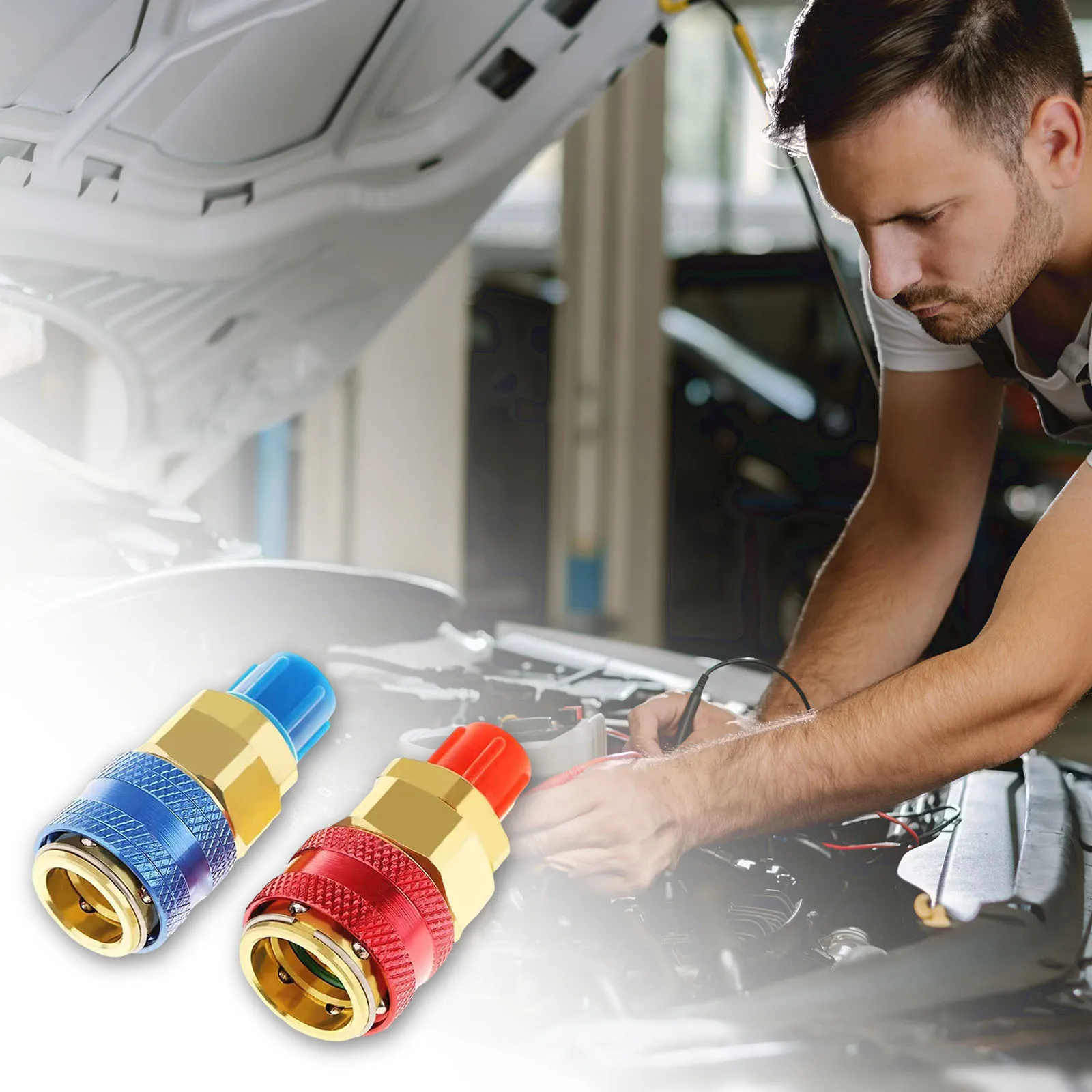 2Pcs R134A Low High AC Quick Connectors Compatible with Manifold Gauges High/Low Quick Coupler Adapter for Car Air Conditioning