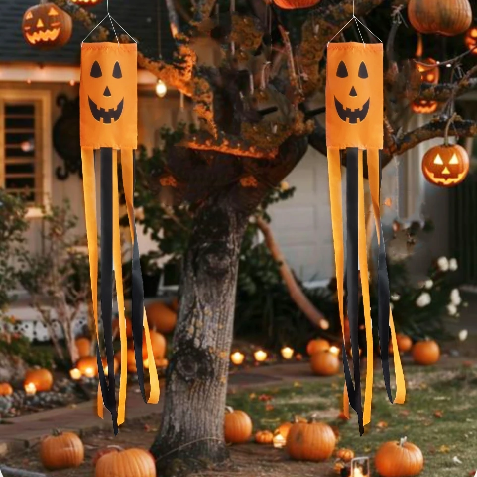 1 pcs, Halloween Pumpkin face Outdoor Windsock, Polyester material, Halloween Party Jack face Celebration Garden Wind spinner