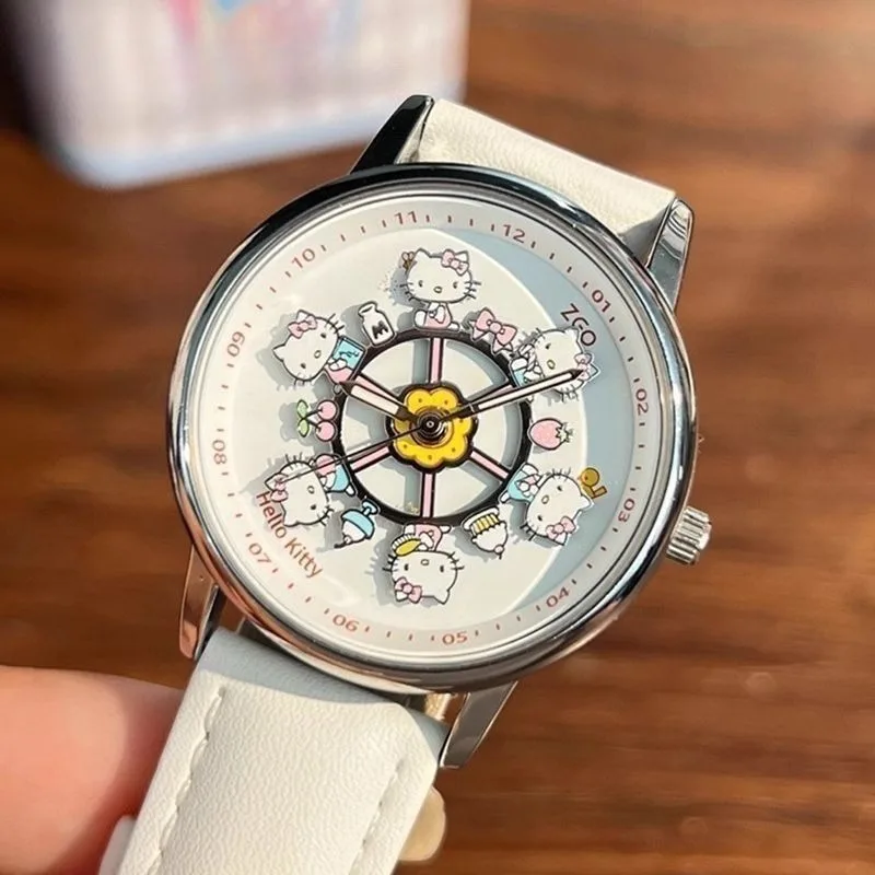 

2026 Sanrio HelloKitty Kawaii Cute Anime Rotating Luminous Watch High School Girl Girlfriend Birthday Gift Best Friend Gifts