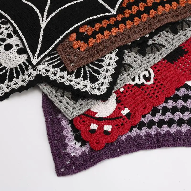 NEW Knitted Cotton Halloween Bat Head Scarf Hat Triangle Scarf Skull Headband Women Girls All Saints Day Gift