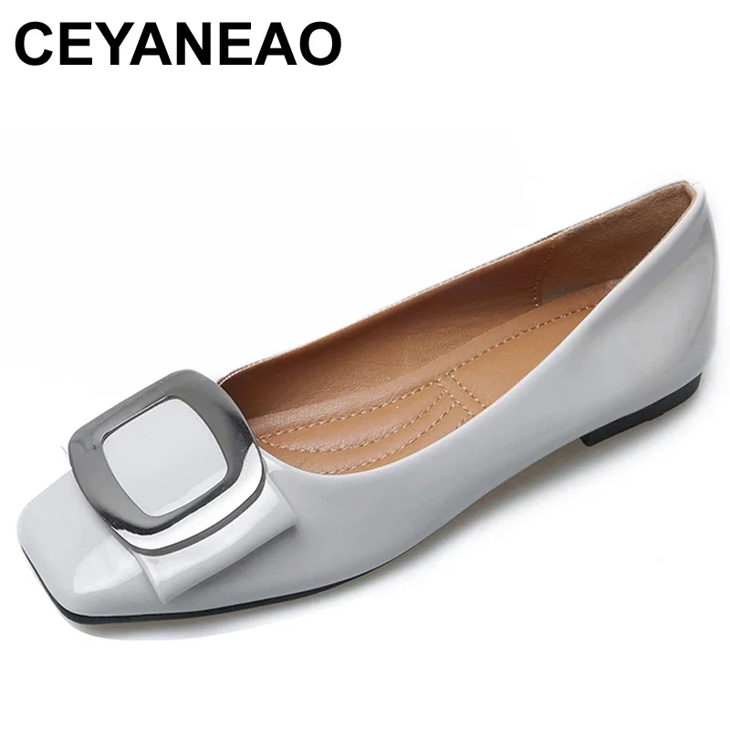 CEYANEAO moda damska niebieskie mieszkania metalowa klamra miękkie skórzane mokasyny baleriny mieszkania damskie Plus rozmiar Slipony Comfortbal buty